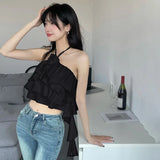 Znbbw Women's Top Women's Vest Ruffle Backless Flowers Versatile Sexy Camisole
