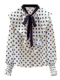 Znbbw French Polka Dot Blouse Design Sense Ruffled Slim Sweet Streamer Age-reducing All-match Chiffon Shirt Tops Female D0352