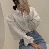 Znbbw White Elegant Puff Sleeve Blouse Women Spring Lapel Neck Single Breasted Blusas Mujer Loose All Match Shirts Tops