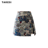 znbbw Women's Suits New Summer 2023 Korean Fashion Cute Little Bear Print Jacquard Crop Bow Suspender Tops High Waist Mini Skirts