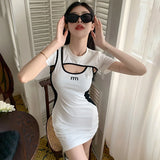 Znbbw Version Round Neck Hollowed Out Dress Color Fashionable Slim Fitting Short Sleeved Dress