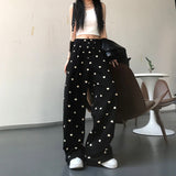 znbbw Pants Women Heart Print Retro Lovely Autumn Loose Fashion Feminine Basic High Waist Street Style Harajuku Mopping Trouser