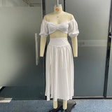 Znbbw Women Two Piece Set Summer Fashion Sexy Solid One Shoulder Top Casual Loose High Waist Pleated Slit Skirt Sets Streetwear