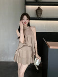 Znbbw Elegant Matching Sets Halter Sleeveless Tops High Waist Ruffles Stitching Mini Skirt Summer Fashion Design Women Clothing