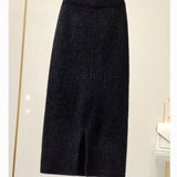Znbbw velvet skirt female autumn and winter mid-length knitted one-step skirt split straight winter skirt casual solid long skirt