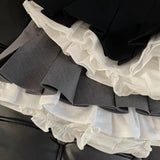 Znbbw Patchwork Pleated Skirts Women Summer Japanese Preppy Ruffles Mini Skirts Y2K High Waist Kawaii All Match A Line Skirts