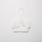 Znbbw Women Yellow Lace Halter Sexy Top Knitted Elastic Ruffles Hollow Out White Crop Top Summer Autumn Cotton Camis 2024