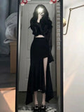 Znbbw High Waist Slim Wrap Hip Black Big Split Fishtail Skirt Women Elegant Fashion Irregular Mid-length Dress Korean Style 2024