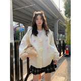 Znbbw 3D Flowers Knitted Cardigan Women Kawaii Bow V Neck Sweater Coat Korean Cute Oversized Knitwear Streetwear Casual Jumper