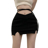 Znbbw Waist Bandage Solid Color with Lining Slim Sexy Split Women's Skirt