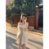 Znbbw Satin Mini Dress Women Fairy Party Prom Spaghetti Strap One Pieces Dresses Summer Ladies Vintage Korean Bodycon Vestidos