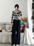 Znbbw Autumn Loose Casual Women Cargo Pants Straight Jeans Black Grey Hip Hop High Quality Bottoms Simple Couple Denim Pants New