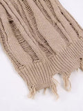 Znbbw TRAF Women Fashion Hem Ripped Knitted Sweater Female Chic O Neck Frayed Cropped Jumper Casual Loose Street Pullovers