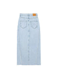 Znbbw TRAF Women's Front Slit Blue Denim Skirt Pockets High Waist Slim Zipper Fly Midi Skirts 2023 Spring Female Streetwear