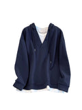 Znbbw Women's Patchwork Long Sleeve Blue Hoodies Pullover 90s Vintage Streetwear 2000s Korean Fashion Harajuku Sweatshirt Top Clothes