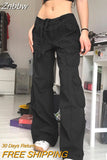 Znbbw Cargo Pants Fashion Vintage Streetwear Baggy Pants Casual Pockets Low Waist Retro Hip Hop Loose Sexy Overalls Denim Trousers