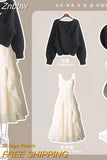 Znbbw Size Women's Spring Autumn Suit Women's 2023 French New Pink Sweater Suspender Dress Two-piece Set
