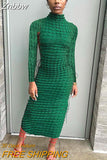 Znbbw Women Fashion Long Sleeve Bodycon Streetwear Green Long Dress 2023 Autumn Fall Clothes Wholesale Items For Business