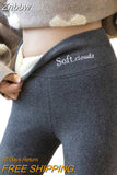 Znbbw Women Winter Lambwool Leggings Thicken Velvet Warm Hight Waist Ankle-length Pants Solid Color Skinny Thermal Fleece Leggings