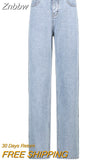 Znbbw Print Straight Denim Pants Jeans Women High Waist Loose Wide Leg Pant Streetwear 2023 Fashion Casual Trousers