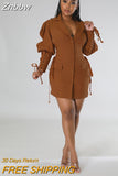 Znbbw Up Lantern Blazer Style Mini Dress Women Fashion Single Breasted Long Sleeve Dresses Autumn Winter Female Slim Clothing