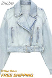 Znbbw TRAF - Women 2023 Spring Autumn Blue Denim Trench Coat Jacket Vintage Long Sleeve Belt Relaxed Female Outerwear Tops