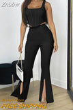 Znbbw Women's Set Tank Crop Tops and Wide Leg Pants Elegant Tracksuit Two Piece Set Sweatsuit Fitness Outfits