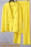 Znbbw Women Elegant Solid Fashion 2 Piece Set Full Sleeve High Waist Trouser Blazer Suit Office Ladies Business Commute Pant Suits