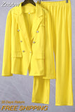 Znbbw Women Elegant Solid Fashion 2 Piece Set Full Sleeve High Waist Trouser Blazer Suit Office Ladies Business Commute Pant Suits 0410