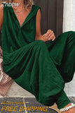 Znbbw Women Solid Hooded Jumpsuit Summer Casual V-neck Sleeveless Button Cross-pants Streetwear Female Loose Retro Romper Playsuits