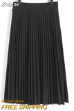 Znbbw Women Fashion High Waist Pleated Solid Color Ankle Length Skirt All-match chiffon Clothing Lady Casual Stretchy Thicken Skirts