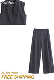 Znbbw TRAF Women Spring Autumn France Style Women Pants Sets Casual Streetwear Striped Vests Women Two-piece Sets For Women