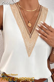 Znbbw Sleeveless V-neck Shirts For Women Elegant Loose Woman Lace Blouse Fashion 2023 Solid Office Lady Casual Tank Tops 24880