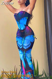 Znbbw Women 2023 Summer Butterfly Mesh Tube Tops Midi Skirt Two Piece Sets See Through Outfits Wholesale Items For Business