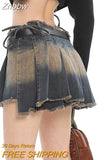 Znbbw Y2k Skirt Women Mini Skirts Korean Style Streetwear Hot Girl Fashion Vintage Outfits Sexy Denim Distress Irregular Pleated
