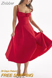 Znbbw Floral Print Sexy Midi Dress For Women New Sleeveless Backless High Split Sundress Ladies Elegant Lace-up Long Dress