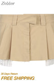 Znbbw Women's Mini Skirt Y2K Khaki Pleated Skirt Low Waist Pocket Vintage Button Skirt Prepply Vintage Mini Cargo Skirt Korean Version