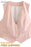 Znbbw TRAF Women V Neck Single Breasted Short Vest Office Lady Sleeveless Chic White Suit Business Slim Waistcoat Tops