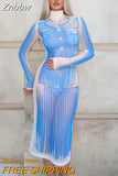 Znbbw Women 2023 Spring Autumn Fashion Long Sleeve Streetwear Mesh Bodycon Midi Dress Wholesale Items For Business