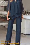 Znbbw Women Straight Long Pants Outfits Casual Off Shoulder Ruffled Irregular Party Suit Spring Office Commuting Two Piece Set Elegant 0410