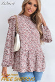 Znbbw Leopard Print Fashion Spring 2023 Blouses Women Long Sleeve Top Keyhole Back Casual Ladies Shirts Elegant