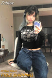 Znbbw Women retro Eyes Print Tops Fairy Grunge Graphic Spring T Shirts Vintage Indie Aesthetic Clothes Cyber Y2k Slim Long Sleeve Top
