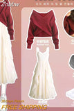 Znbbw Size Women's Spring Autumn Suit Women's 2023 French New Pink Sweater Suspender Dress Two-piece Set