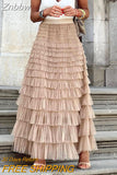 Znbbw Streetwear Fashion Mesh Layered Cake Skirt Elegant High Waist Swing Club Party Skirt Office Lady Sweet Pleated Long Skirt