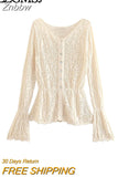 Znbbw TRAF Women 2023 Jacquard Mesh Knitted Button Loose Cardigan Open Navel Sweater Retro Flare Sleeve Coat Unique Top