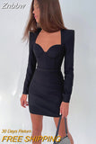 Znbbw Elegant Square Collar Full Sleeve Mini Dress Women Gown Fashion Autumn Winter New Vintage Bodycon Party Dress Vestido