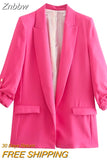 Znbbw TRAF Women Animal Print Zebra Blazer Elegant Chic Fashion Suit Jacket Casual Coat Female Outerwear Outfit Clothing