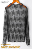 Znbbw Women Lace Floral Embroidery Blouses Shirt Ladies tops Sexy mesh Blouses Transparent Elegant See-through Black Shirt