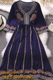 Znbbw Spring Summer Women Dress Seaside Vacation Beach Bohemian Loose Ethnic Style Temperament Embroidered V-Neck Dress GD795
