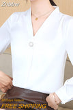 Znbbw Women Blouses Long Sleeve Blouse Women Blusas Mujer De Moda 2023 Elegantes V-Neck Chiffon Blouse Shirt Tops Women Blusas E638